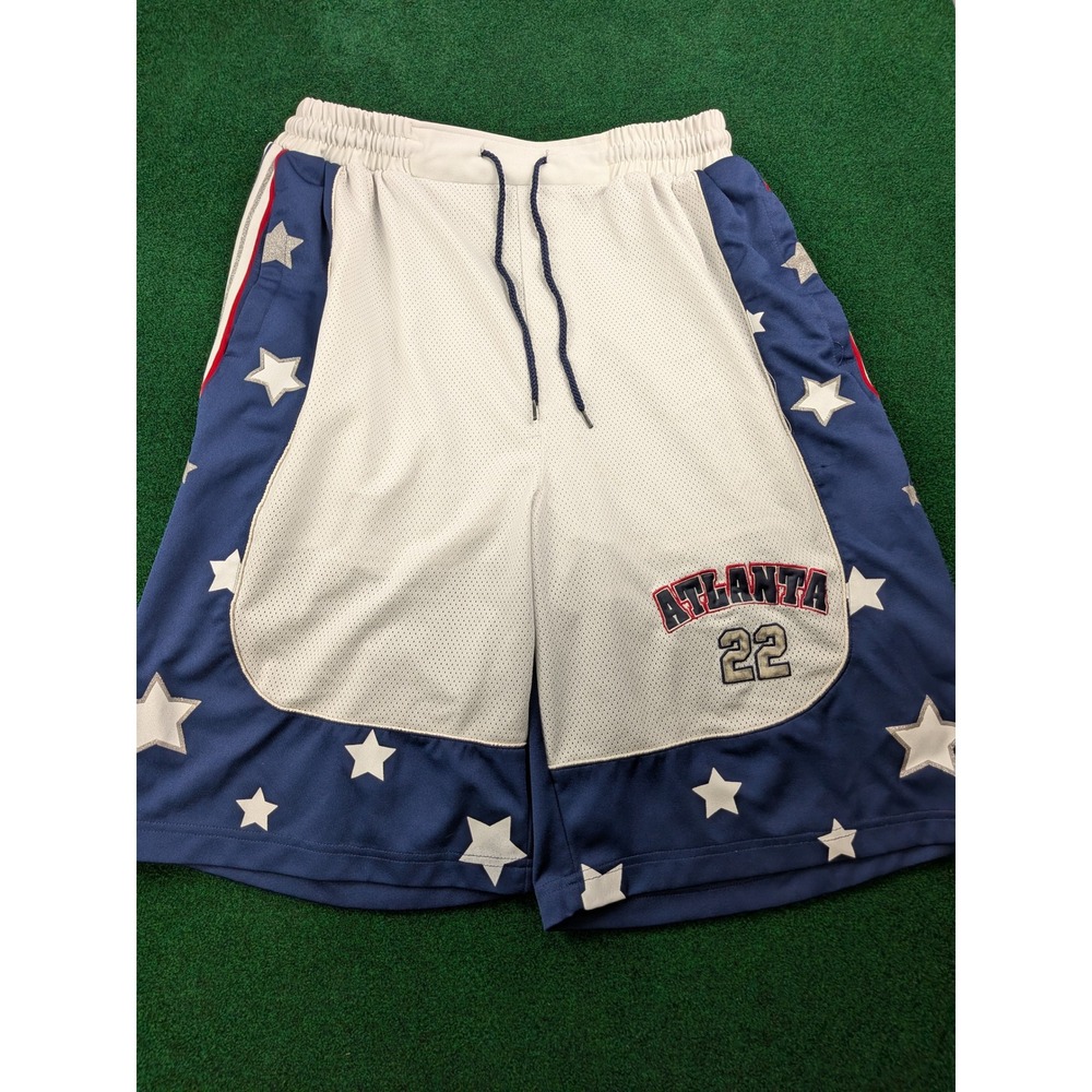 Raw Blue Atlanta 22 Basketball Shorts Mens 2XL White Blue Stars Mesh Activewear
